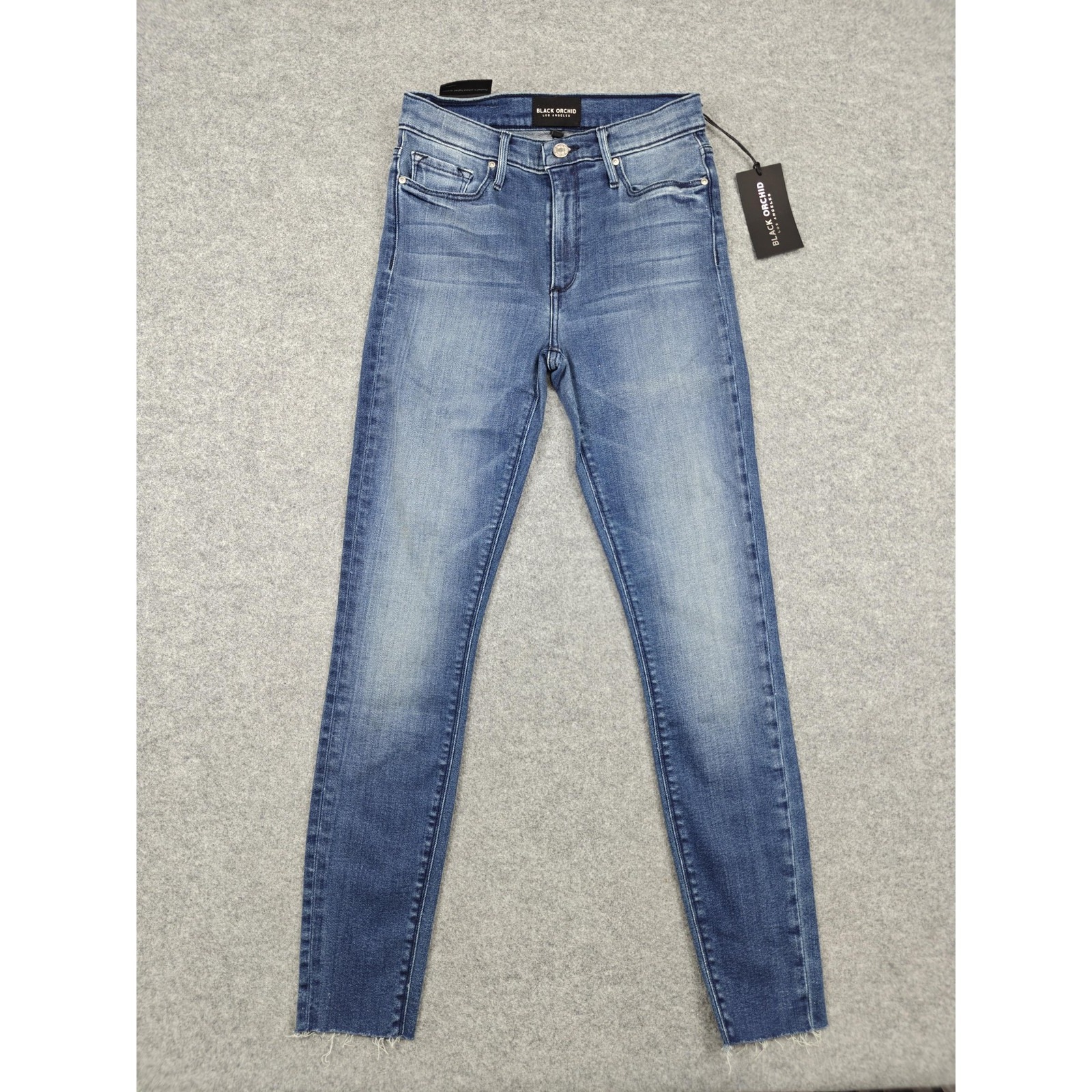 Black Orchid Carmen Liquify Ankle Fray Jeans Womens 26 Blue Skinny Stretch 27x26